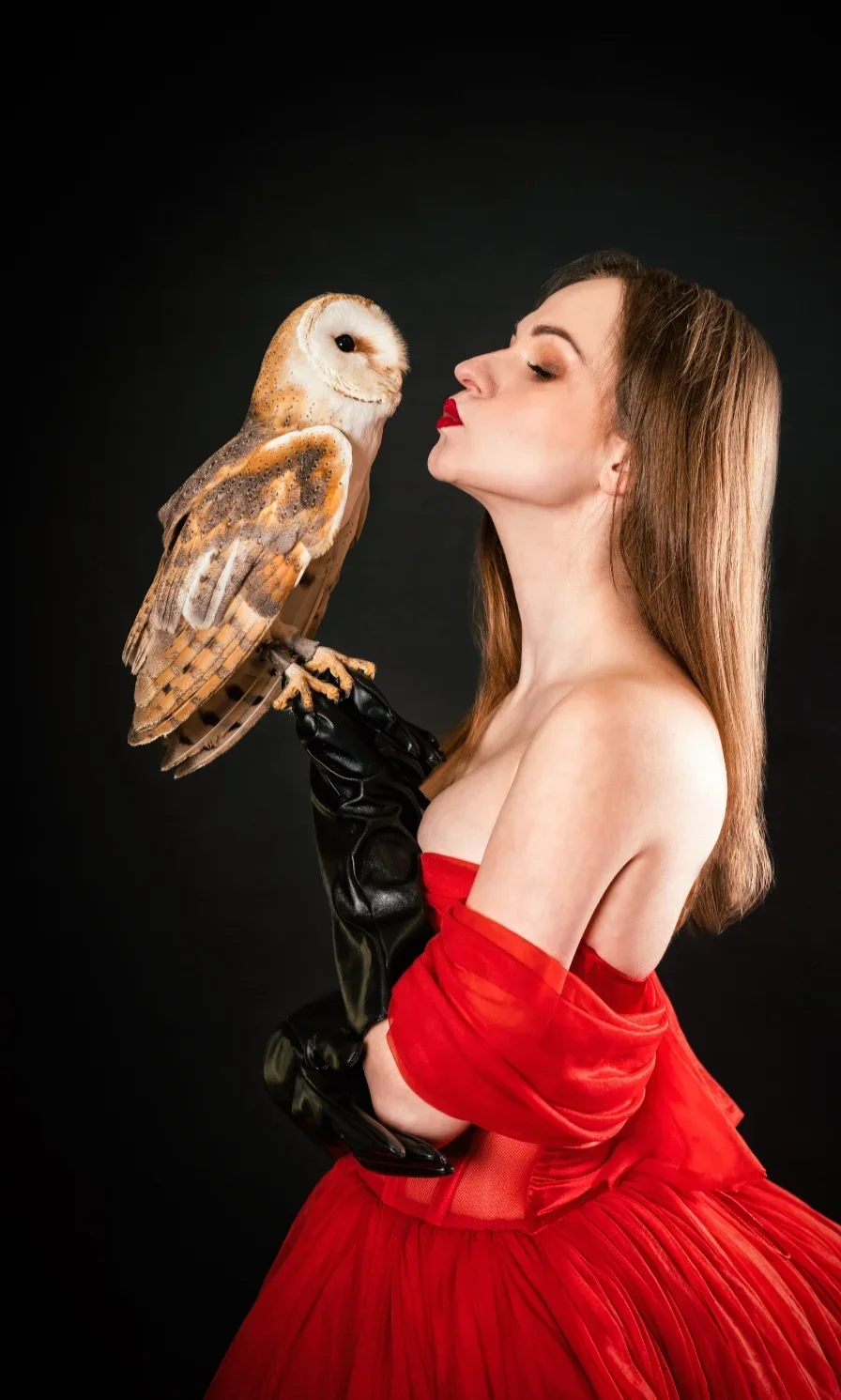 Sesja z sowami "Lady in Red"